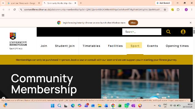 University of Birmingham Sport and Fitness community membership page